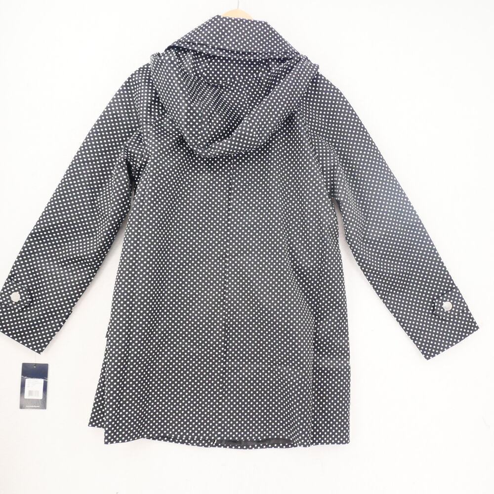 NEW London Fog Women's Small Belted Trench Coat Rain Jacket Black White Dot - Picture 12 of 15